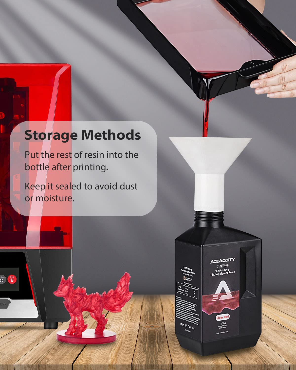 Aceaddity Elite Series 3D Printer Resin 405nm Photopolymer Resin LCD/DLP UV-Curing High Precision 3D Printing Liquid Compatible with 8k 3D Printer (Clear Red, 1200g) Aceaddity