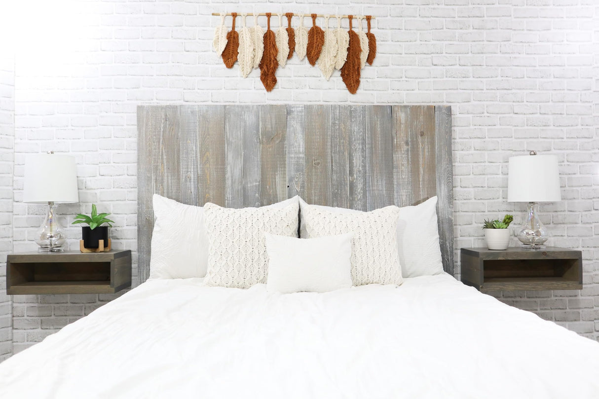 Barn Walls Graywash Floating Headboard - Handcrafted Farmhouse Design with Adjustable Height for Queen Size Beds Barn Walls