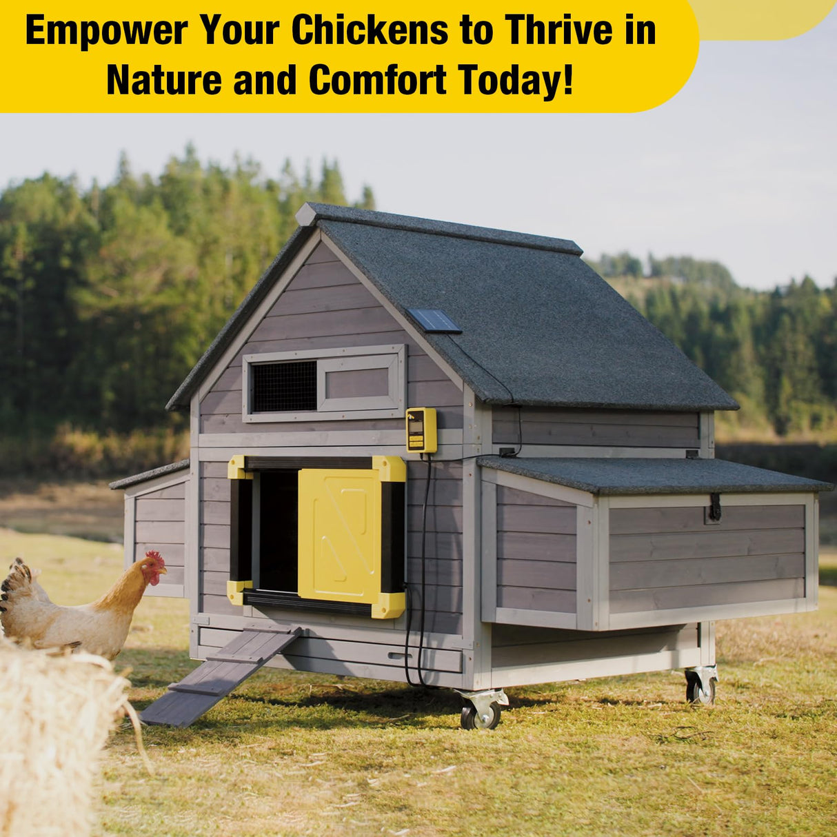 Aivituvin Chicken Coop with Wheels Outdoor Poultry Cage with Two Nesting Boxes 19ft² Wooden Hen House Aivituvin