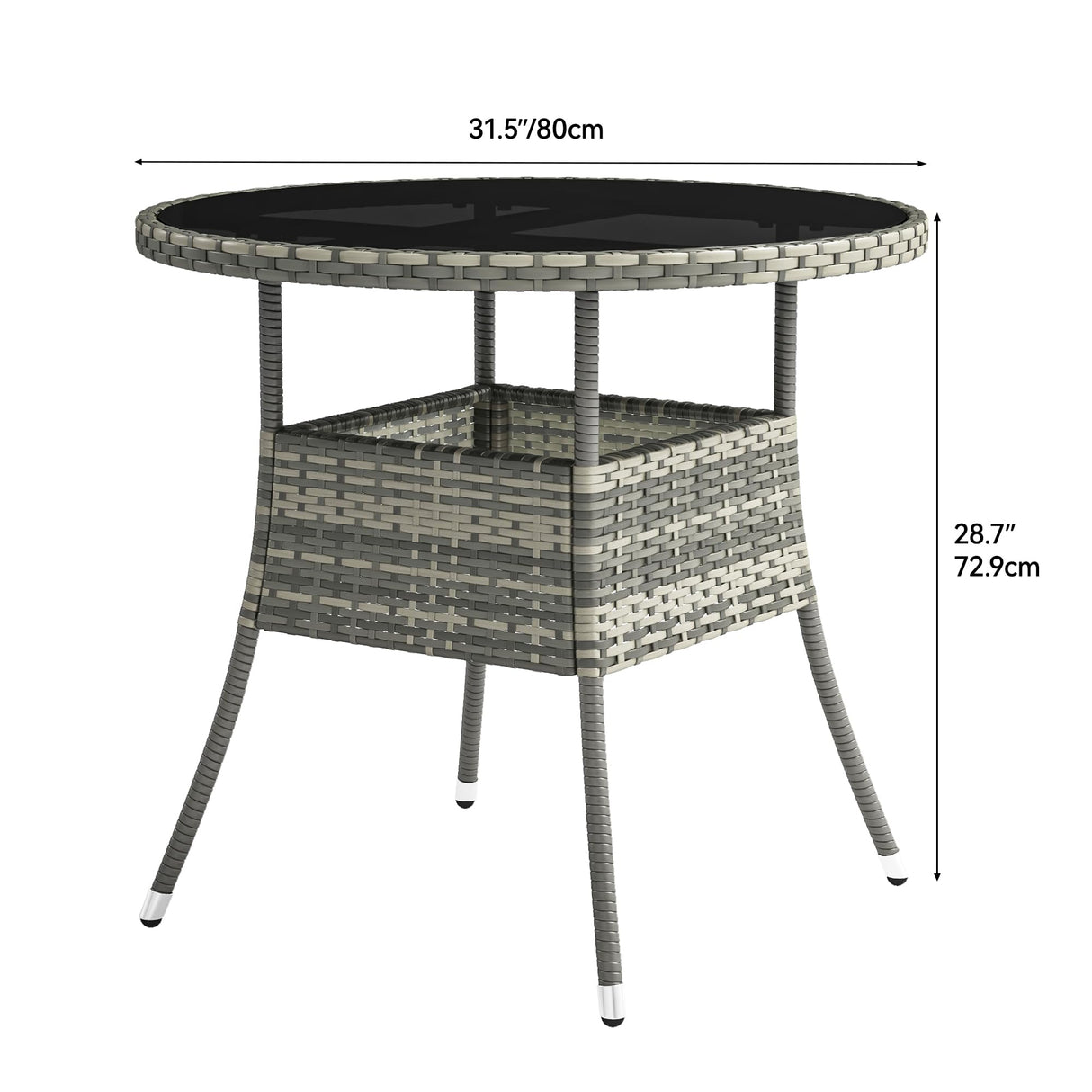 YITAHOME 31.5" Patio Table for 4-Person, Outdoor Patio Wicker Round Dining Table, All-Weather Rattan Bistro Dining Table w/Glass Tabletop for Backyard Deck Porch Poolside, Gray YITAHOME