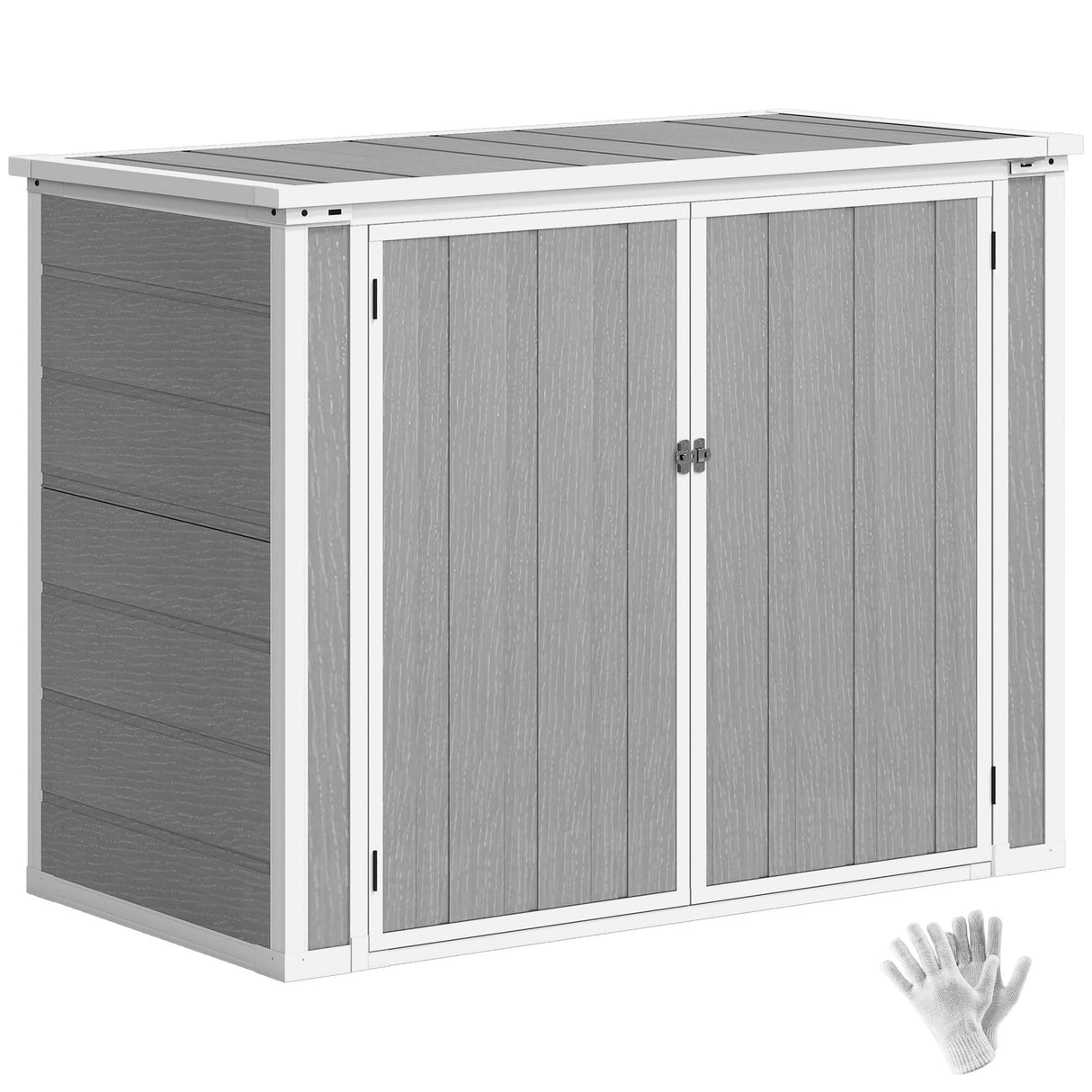 Outsunny 41 Cu. Ft. Outdoor Storage Shed with Chain Lid, Waterproof Outdoor Horizontal Trash Can Storage with Lockable Storage Box for Trash Cans, Garden Tools, Gray Outsunny