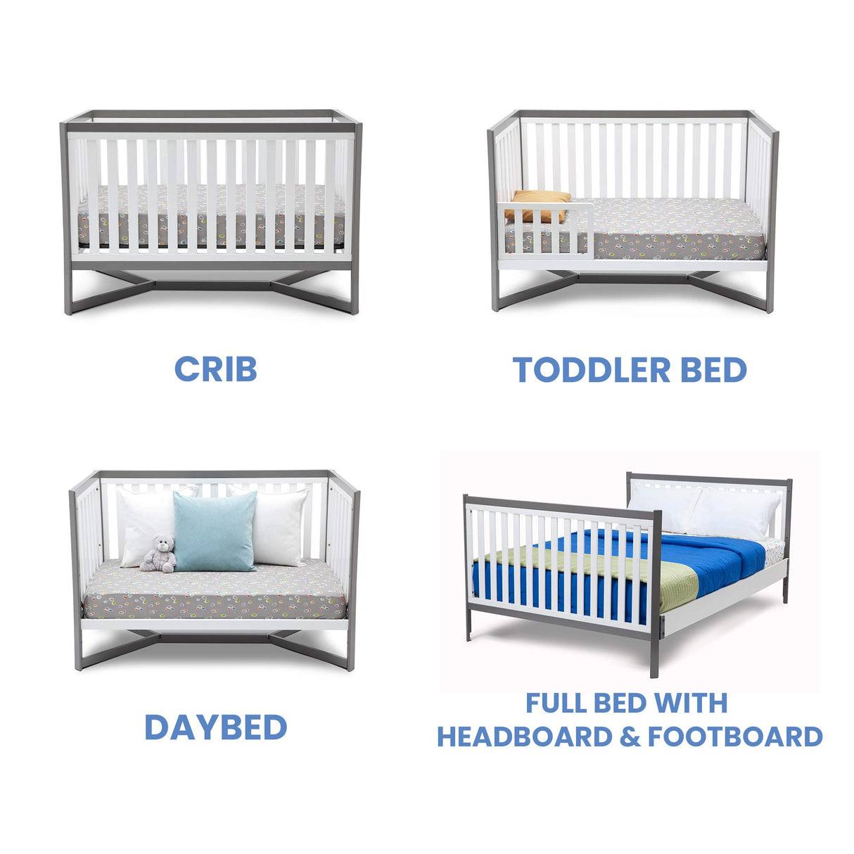 Delta Children Tribeca 4-in-1 Convertible Crib, White/Grey Delta Children