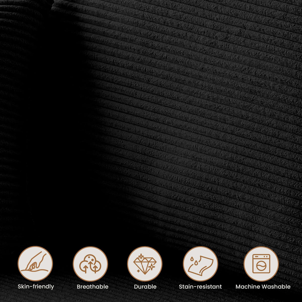 Modular Sectional Sofa, 108" L-Shaped Boneless Couch with Deep Seat, Corduroy Cloud Couch for Living Room, Bedroom, No Assembly Required, Ship in a Box, Black RUMBALUXY