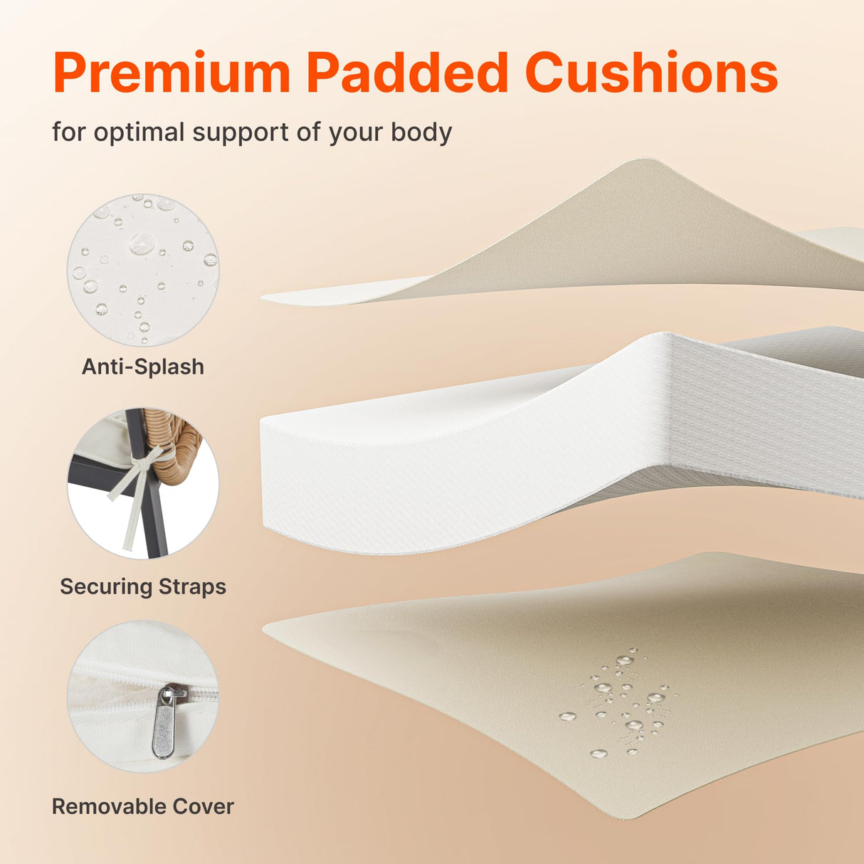 SUNCOZE Outdoor Patio Dining Set, 5 Pieces Rattan Patio Table and Chairs Set with Cushion and Umbrella Hole, Wicker Outdoor Patio Furniture Sets of 4 for Backyard and Porch, Beige SUNCOZE