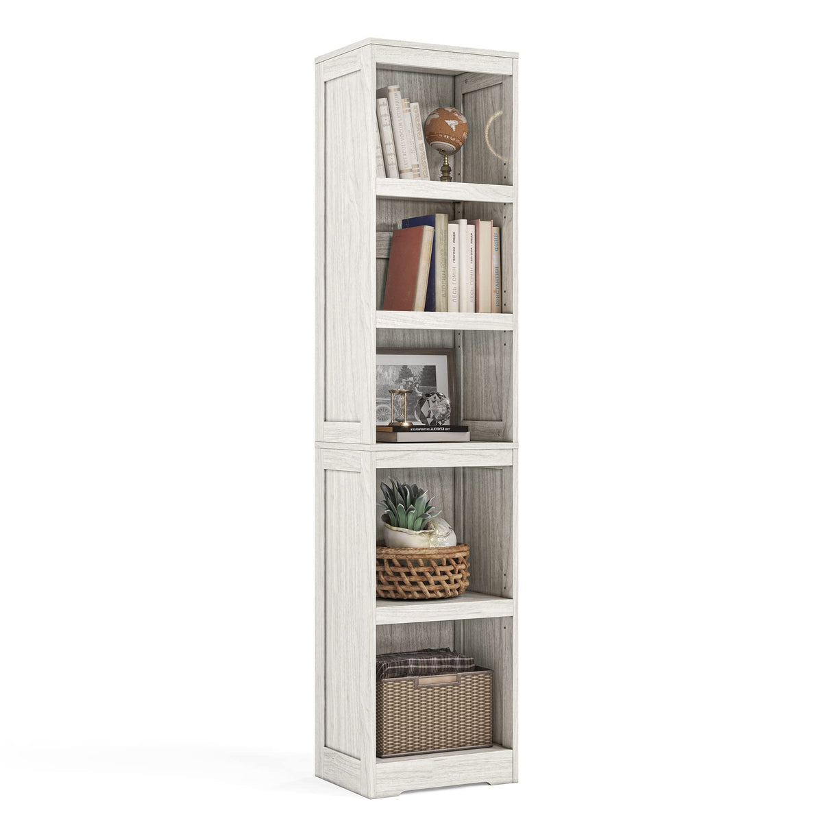 LINSY HOME 5-Shelf Bookcase, Narrow Bookshelves Floor Standing Display Storage Shelves 68 in Tall Bookcase Home Decor Furniture for Home Office, Living Room, Bed Room - White Oak LINSY HOME