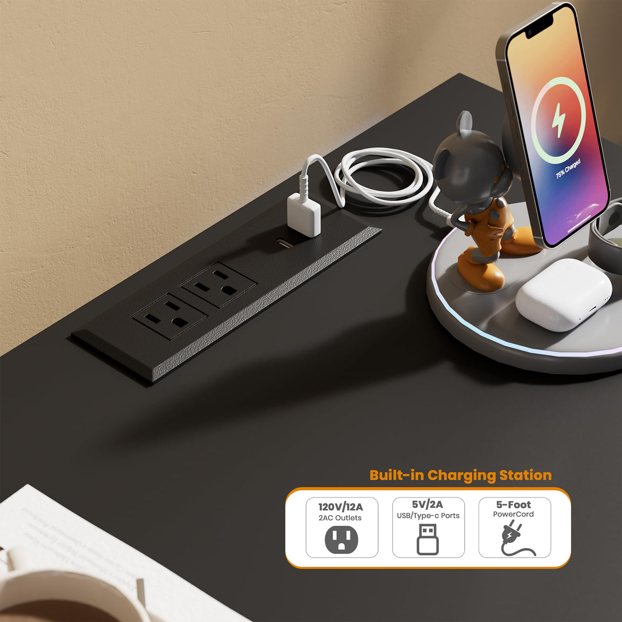 Garvee 9 Drawer Dresser for Bedroom - 63” Wide Chest of Drawers with LED Light and Charging Station, Large TV Stand Multi-Function Home Organizer for Living Room, Entryway, Hallway, Black Garvee