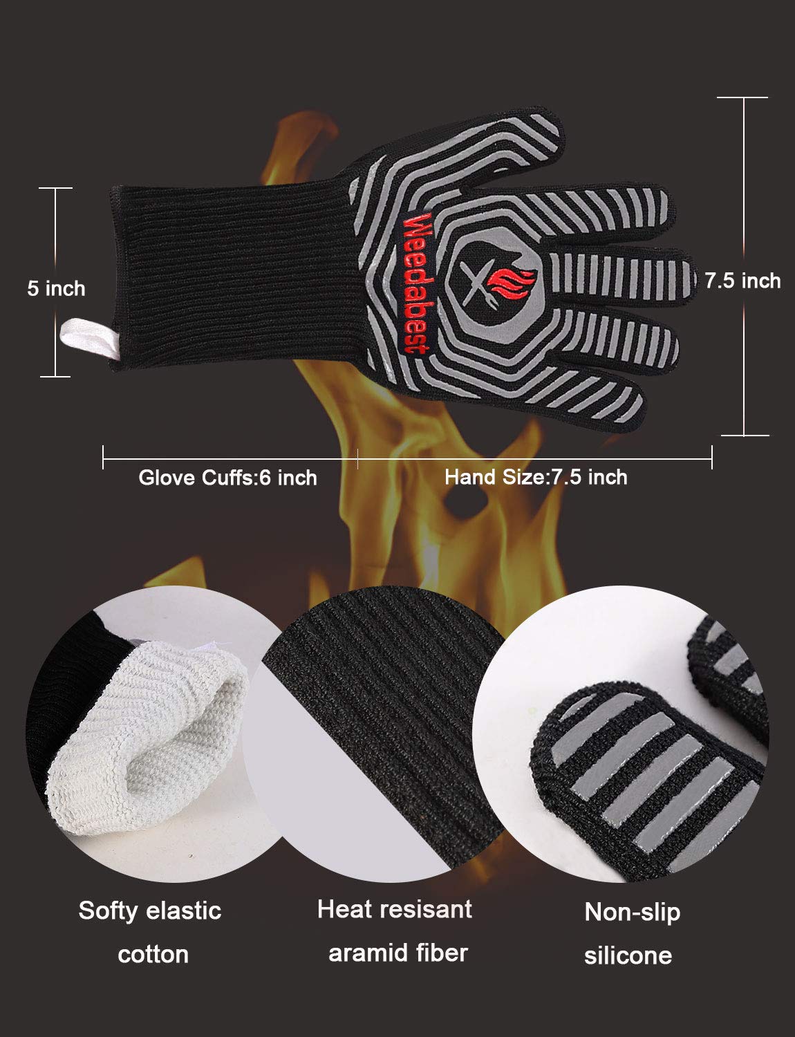 WEEDABEST Hot BBQ Gloves Heat Resistant Kitchen Oven Mitts Professional Long Heat Resistant Cooking Gloves for Grill,Grilling,Smoker,Barbeque,13.5 inch-Gray WEEDABEST