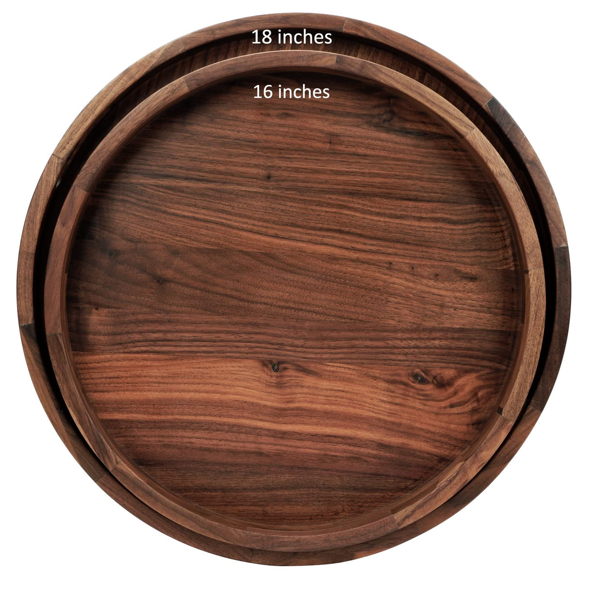 MAGIGO 16 Inches Extra Large Round Black Walnut Wood Ottoman Tray with Handles, Serve Tea, Coffee or Breakfast in Bed, Classic Circular Wooden Decorative Serving Tray MAGIGO