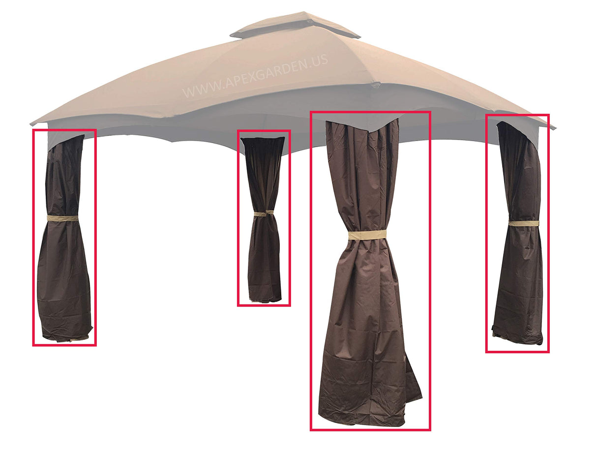 APEX GARDEN 4 Poles Brown Corner Curtain Set for Lowe's 10' x 12' Gazebo Model #GF-12S004BTO / GF-12S004B-1 (Corner Curtains Only) (Dark Brown) - WoodArtSupply