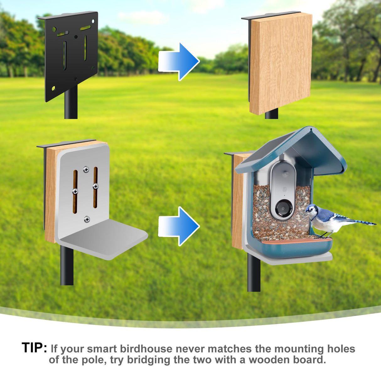 QwayHome Upgrade 80In Smart Bird Feeder Pole, Outdoor Bird House Poles Mount Kit for Bird Buddy Feeder & Wooden Bird House, Adjustable Heavy-Duty Birdhouse Pole Stand Post Set with 5-Prong Base QwayHome