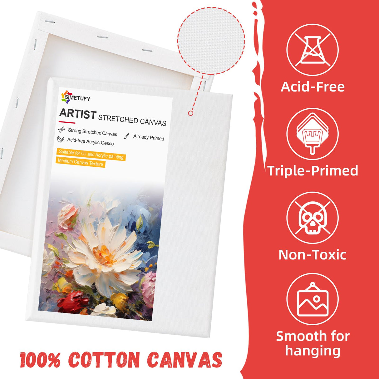 Simetufy 2 Pack Stretched Canvas for Painting 11x14 Inch, 100% Cotton Blank Painting Canvas for Acrylic or Oil Paint, Pre-Primed, 5/8 Inch Profile Simetufy