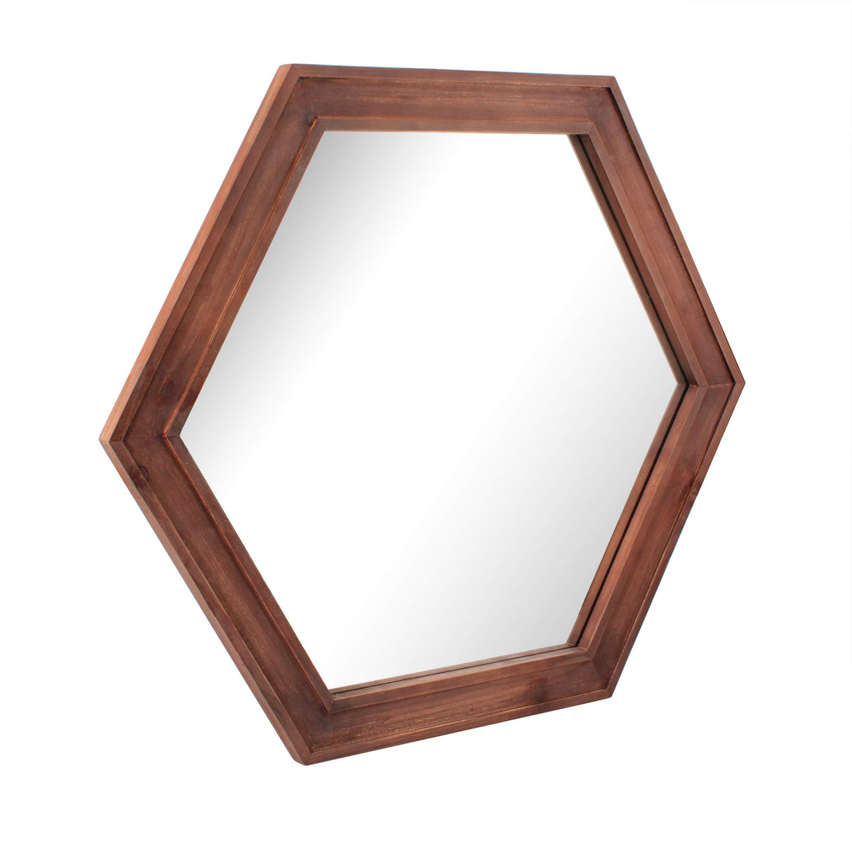Stonebriar Decorative 24" Hexagon Wall Mirror with Redwood Frame and Attached Hanging Bracket, Decorative Country Rustic Decor for The Living Room, Bedroom, Bathroom, Hallway, and Entryway Stonebriar