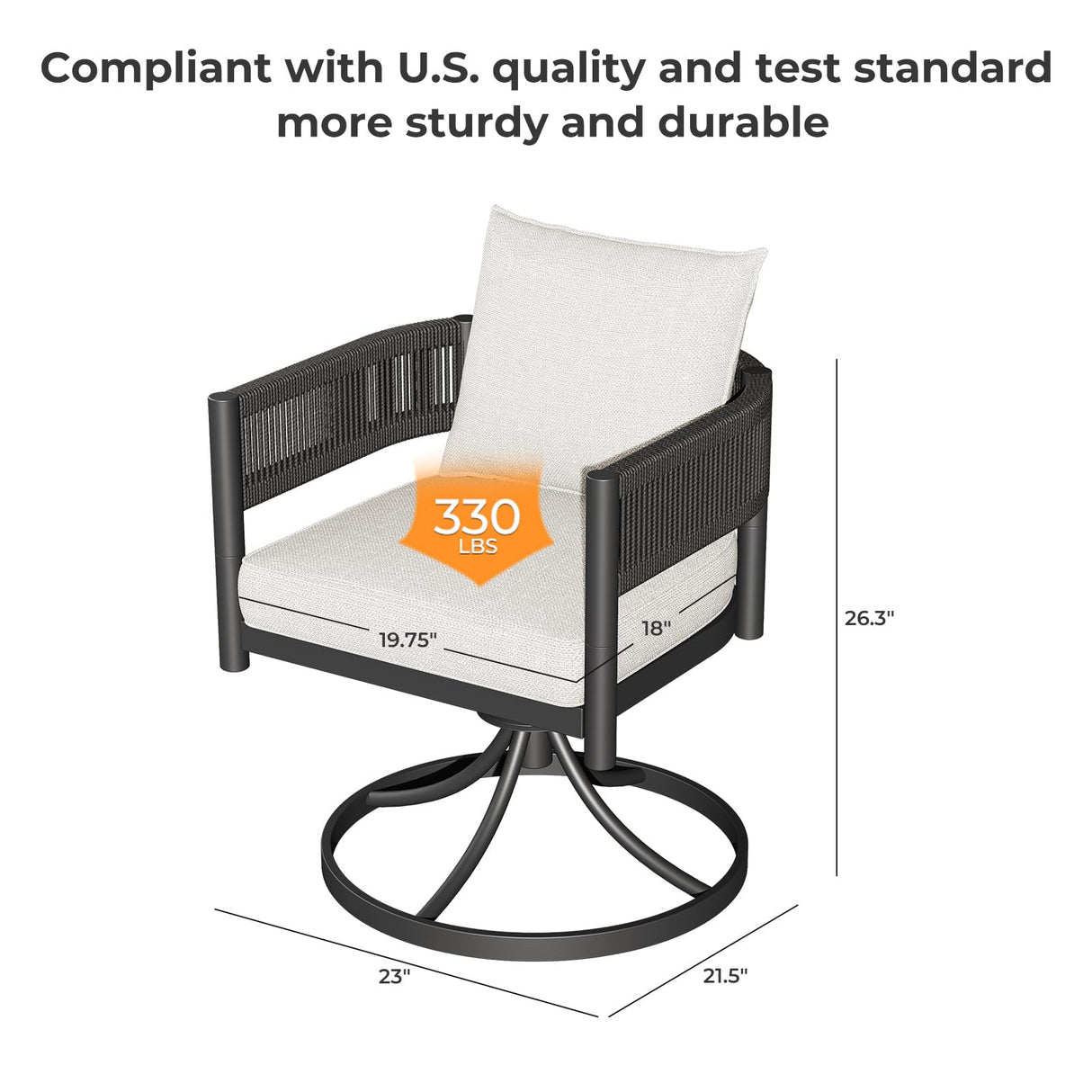 Grand patio Outdoor Dining Chair Set of 2, 2 Pieces Patio Dining Chairs, Metal Woven Wicker Swivel Patio Chairs with Grey Cushions for Backyard, Deck, Garden, Porch, Lawn and Poolside (Black) Grand patio