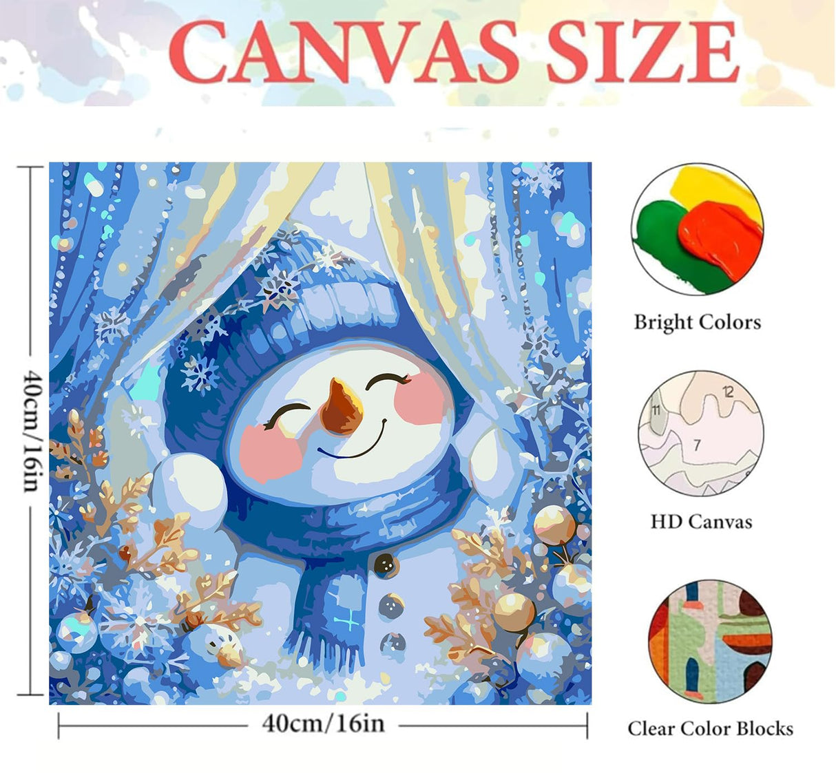 igoodom Christmas Paint by Numbers Kit for Adults – Christmas Snowman Adult Paint-by-Number on Canvas, DIY Acrylic Painting Set for Home Decor Gift, 16x16inch igoodom