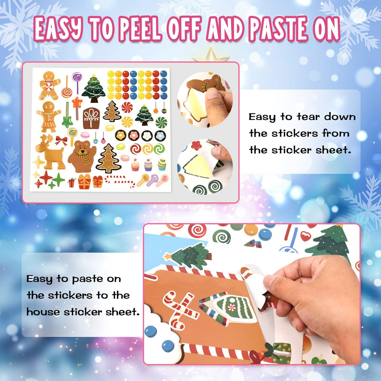 VABAMNA Christmas Party Favor for Kids - 30 Sheets Make a Gingerbread House DIY Craft Stickers Scenes for Xmas Holiday Activity Party Game Supplies, 15 Sets VABAMNA