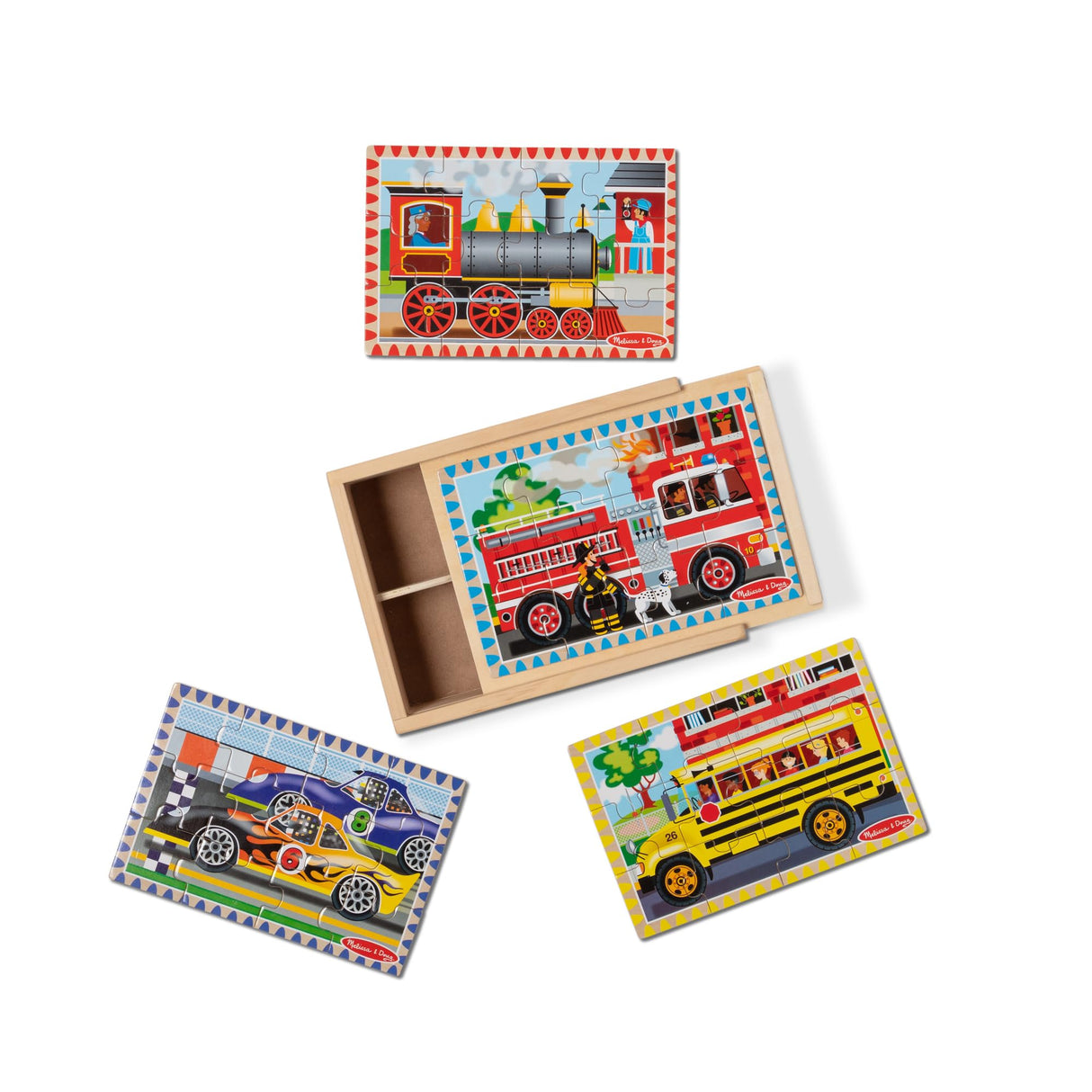 Melissa & Doug Vehicles 4-in-1 Wooden Jigsaw Puzzles in a Storage Box (48 pcs) - FSC Certified Melissa & Doug