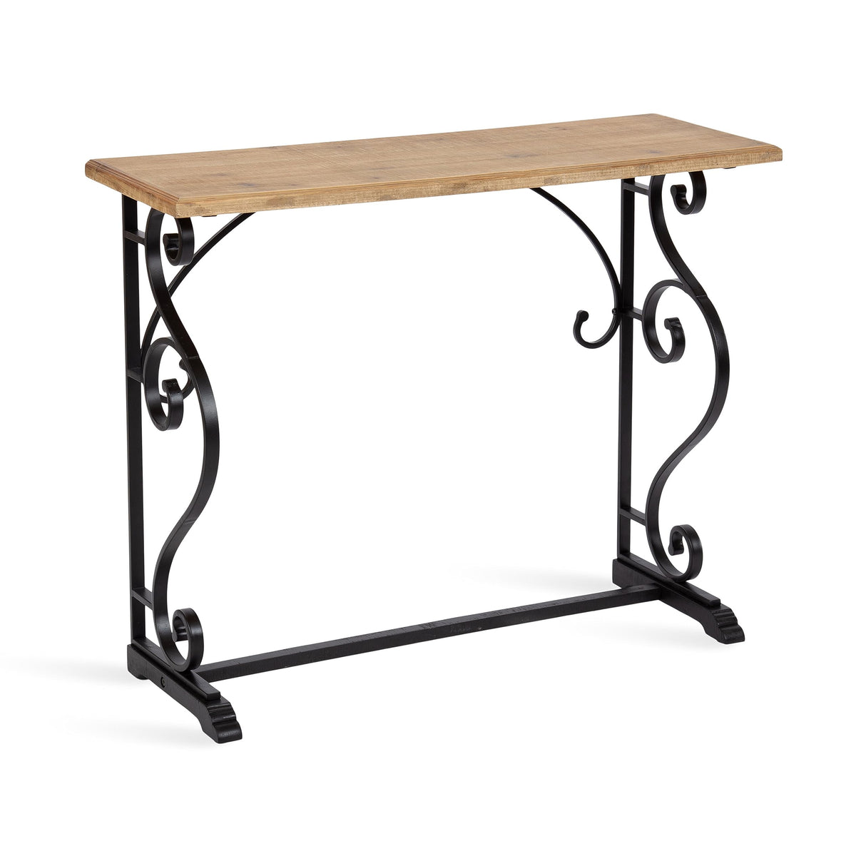 Kate and Laurel Wyldwood Farmhouse Console Table with Ornate Spiral Metal Base and Solid Wood Tabletop, 13x36x30, Black Kate and Laurel
