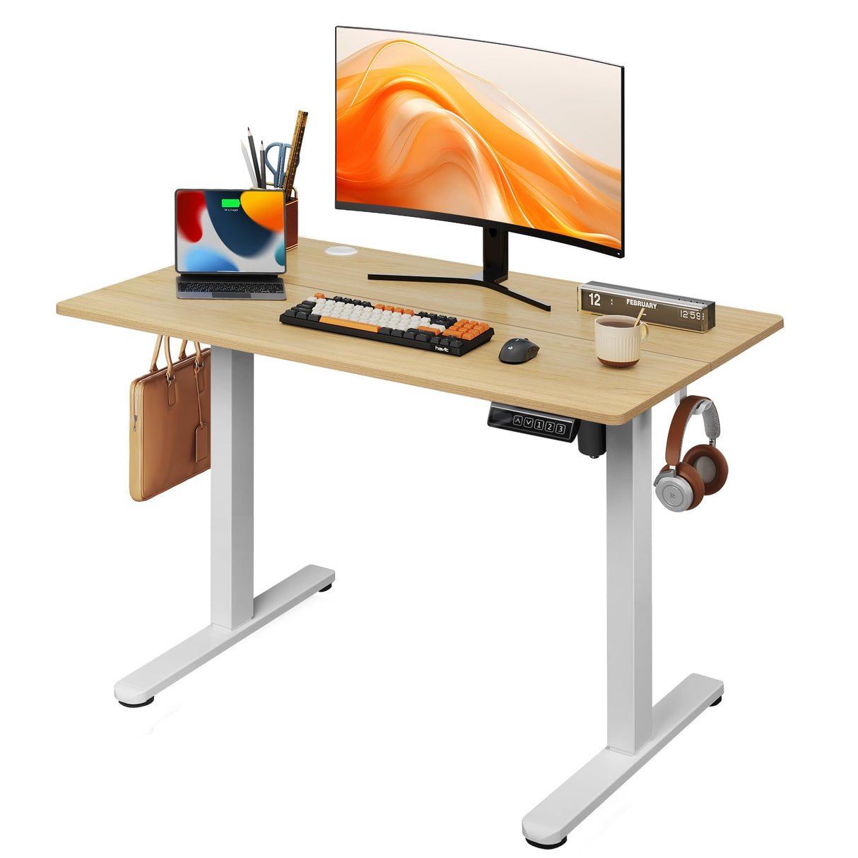 DEVAISE 40 X 24 Inches Electric Standing Desk,Height Adjustable Stand up Desk for Home Office, Ergonomic Sit to Stand Desk with Phone Holder,Maple DEVAISE