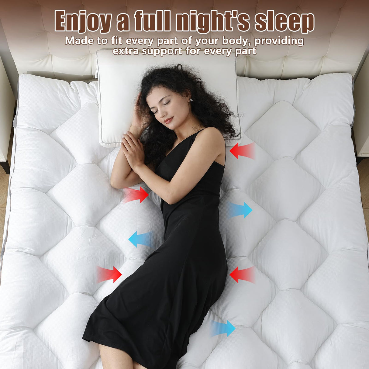 WhatsBedding 3 Inch Memory Foam Mattress Topper Full, Extra Soft Pillow Top Mattress Topper with Breathable Air Mesh Sides, 1700GSM Fluffy Shredded Memory Foam Filled & Thicked Down Alternative-Lined WhatsBedding