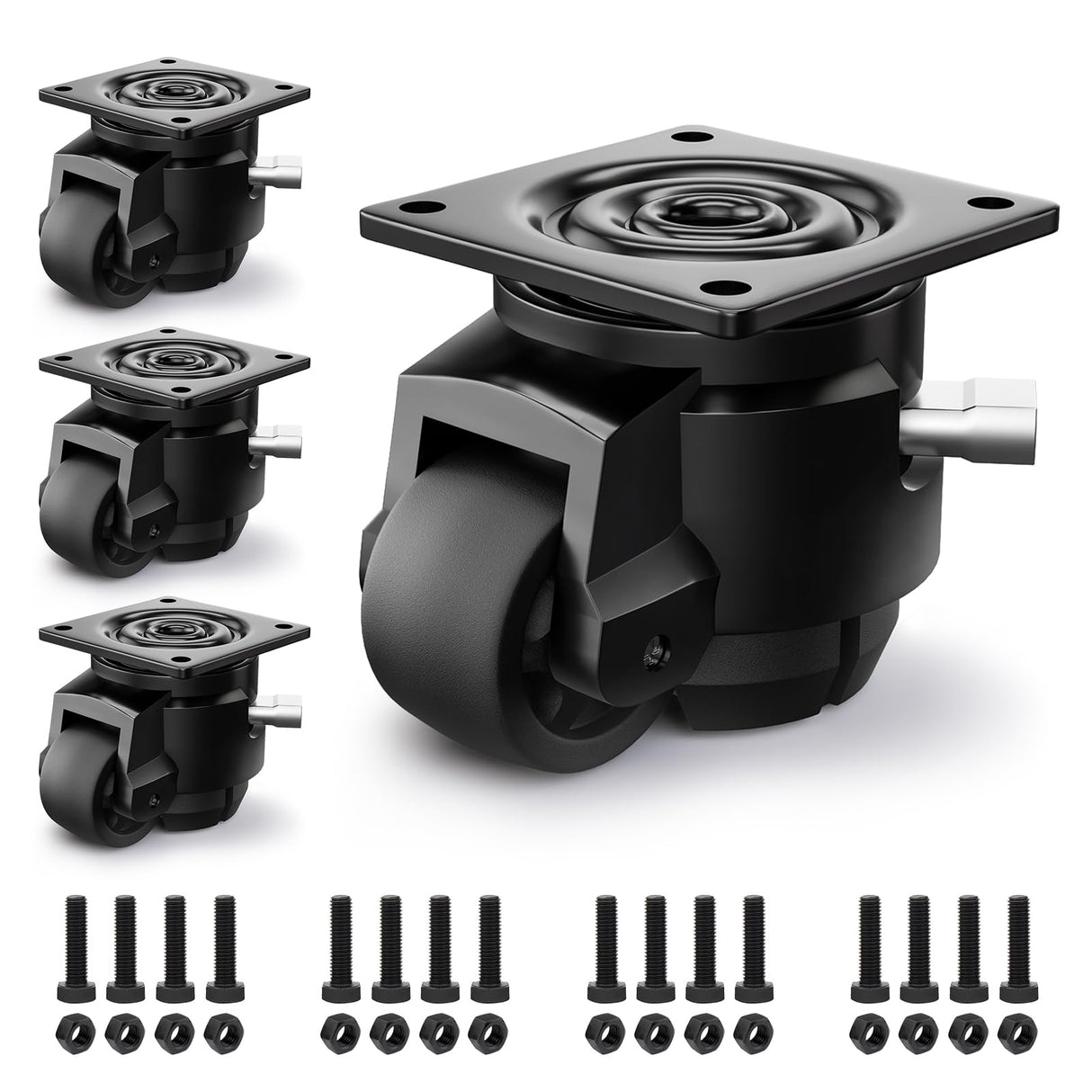ANDUTEES Leveling Casters Heavy Duty with Upgraded Ratchet Handle Design, Adjustable Retractable Casters Set of 4, Swivel Industrial Castor Wheels for Workbench (80F, 4400 Lbs Capacity, Black) ANDUTEES