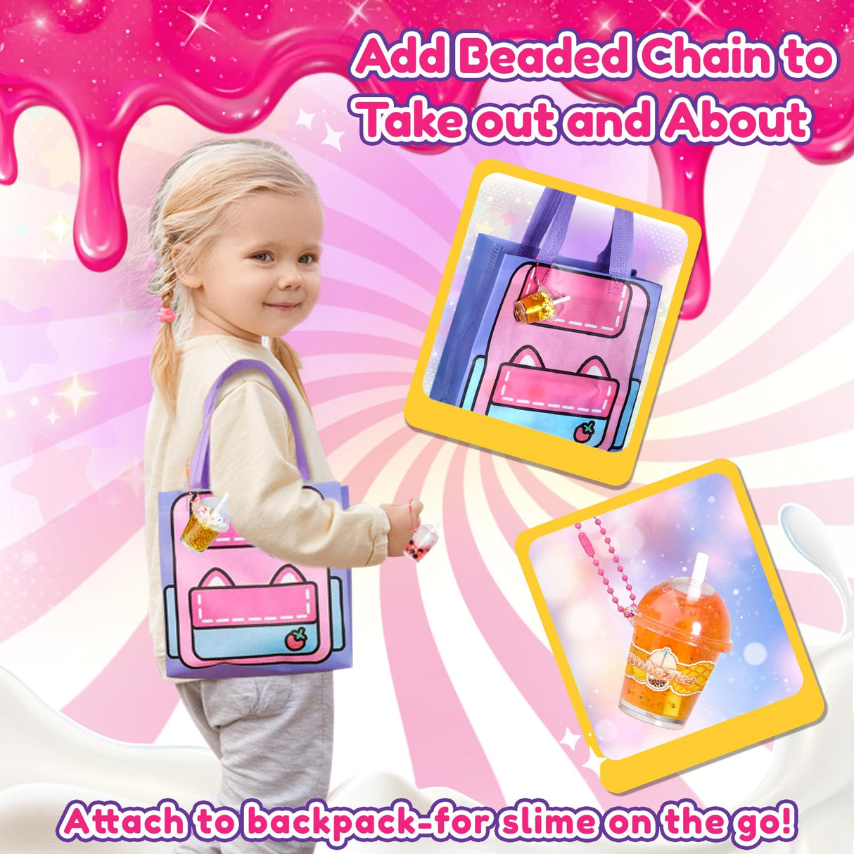 Trubic 46PCS Slime Boba Tea Making Kit for Girls Ages 8-12, DIY Pretend Play Food Toys, Bubble Tea Cups, Bag, Clear Slime, Add-ins, Making Miniature Food, Party Favors for Kids 6 7 9 10 11 Trubic