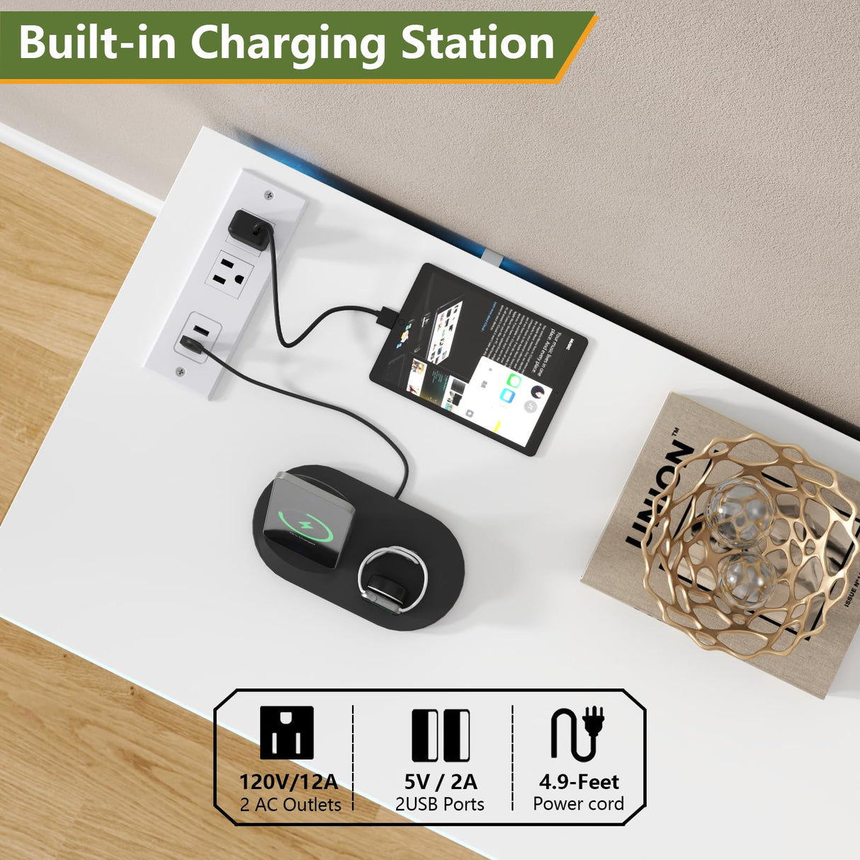 Loomie 6 Drawers Dresser with Hanging Rack & 6 Tiers Shelves, LED Dressers & Chests of Drawers with Power Outlet, 63" Wide Long 4 in 1 Storage Unit Dressers, Closet Dresser for Bedroom (White) Loomie