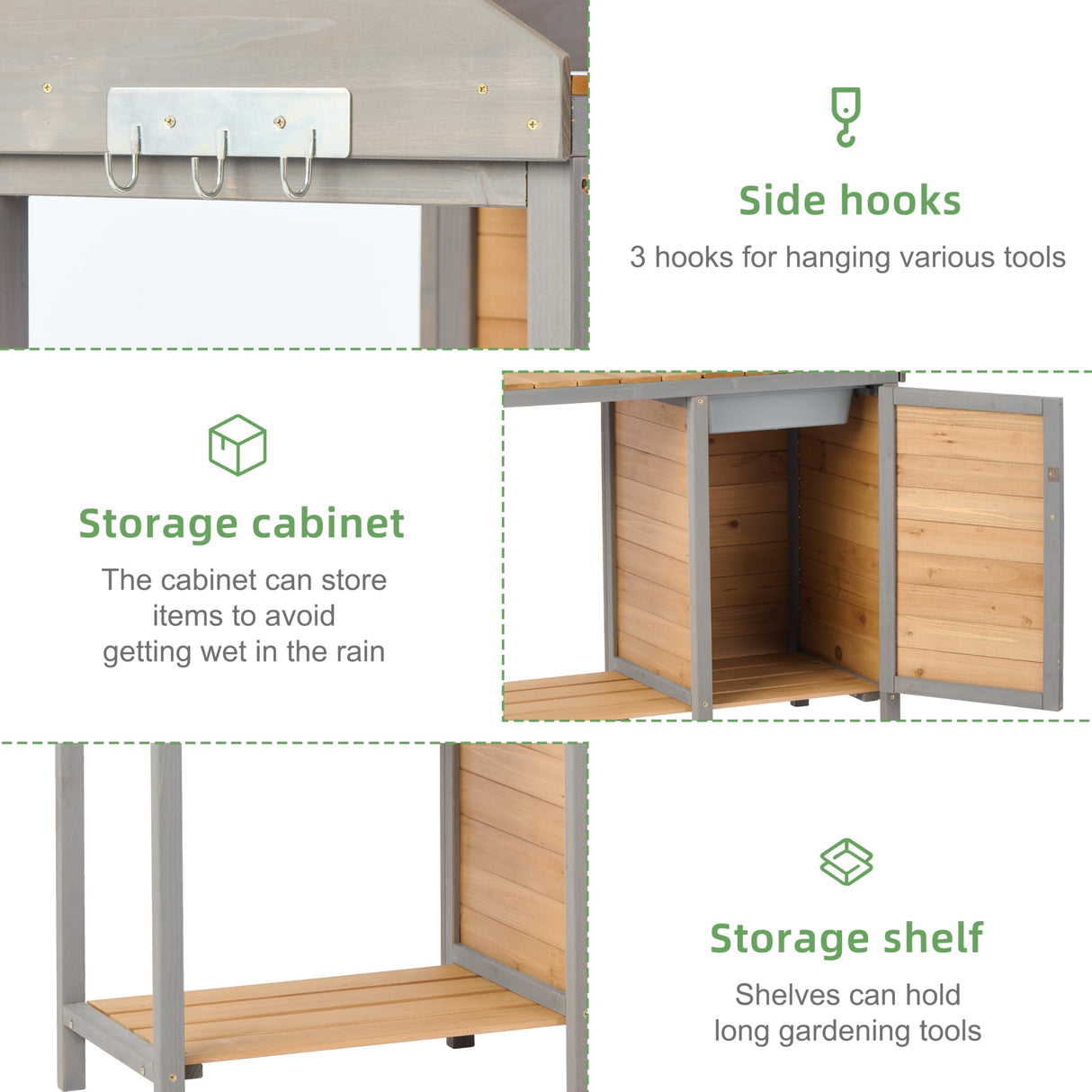 Outdoor Wooden Potting Bench Table with Sink, Garden Table Work Bench with Storage, Workstation for Outside Patio Lawn Mederla