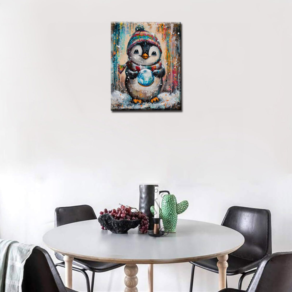 Cute Penguin Holding a Snow Globe Paint by Numbers for Adults Kids and Beginners DIY Easy Canvas Animal Oil Painting Acrylic Pigment Kits Modern Graffiti Style Home Wall Decor Gift 16x20In (Frameless) Aihonmin