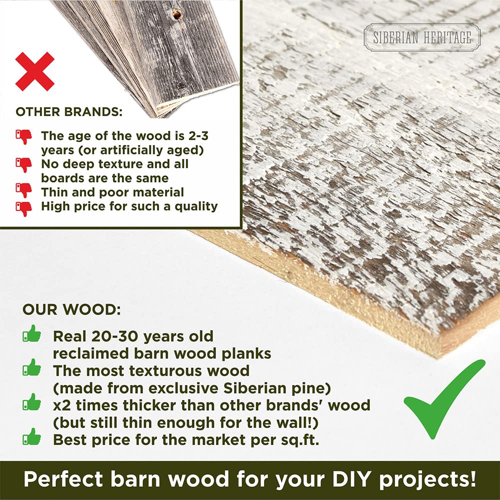 White Reclaimed Barnwood Planks Weathered Distressed Antique Tile Slat Boards for Paneling Wood Wall Wooden Backdrop Rustic Farmhouse Decor Backsplash DIY Crafts 47" Length (12, Width 5 inс) RFH