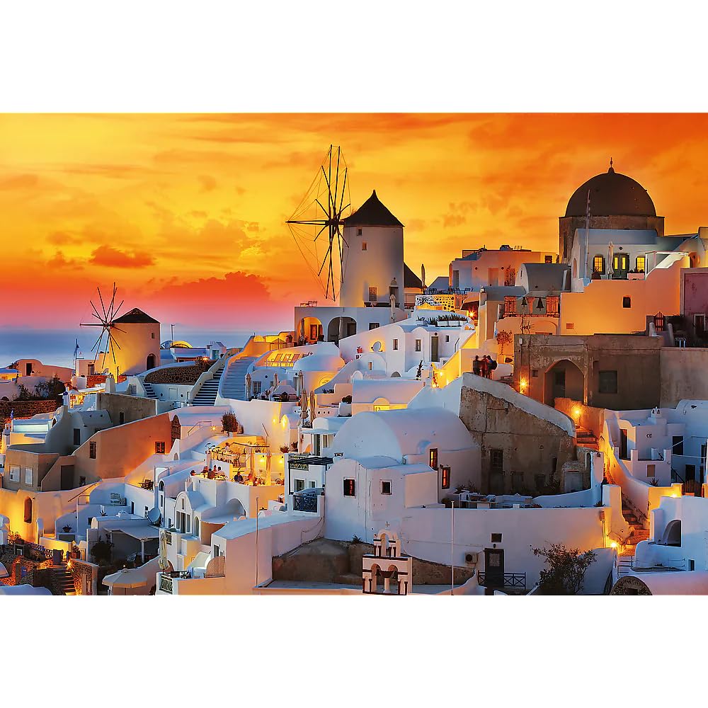 Trefl Romantic Sunset: Oia, Santorini 1500 Piece Jigsaw Puzzle Prime 33"x23" Thick Cardboard, Greece, Sunset, Vacation, Creative Entertainment for Adults and Children from 12 Years Old Trefl