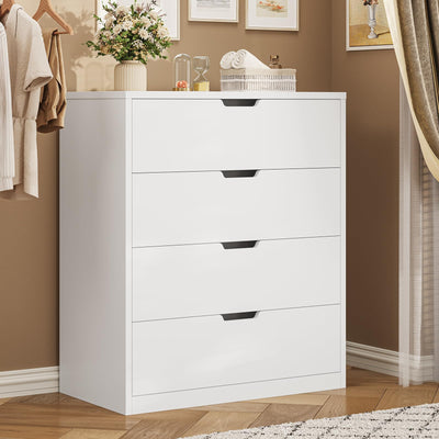 BTHFST 4 Drawers White Dresser for Bedroom, Modern Wood Chest of Drawers 4 Drawer Dresser with Large Capacity for Living Room, Closet, Hallway, Entryway