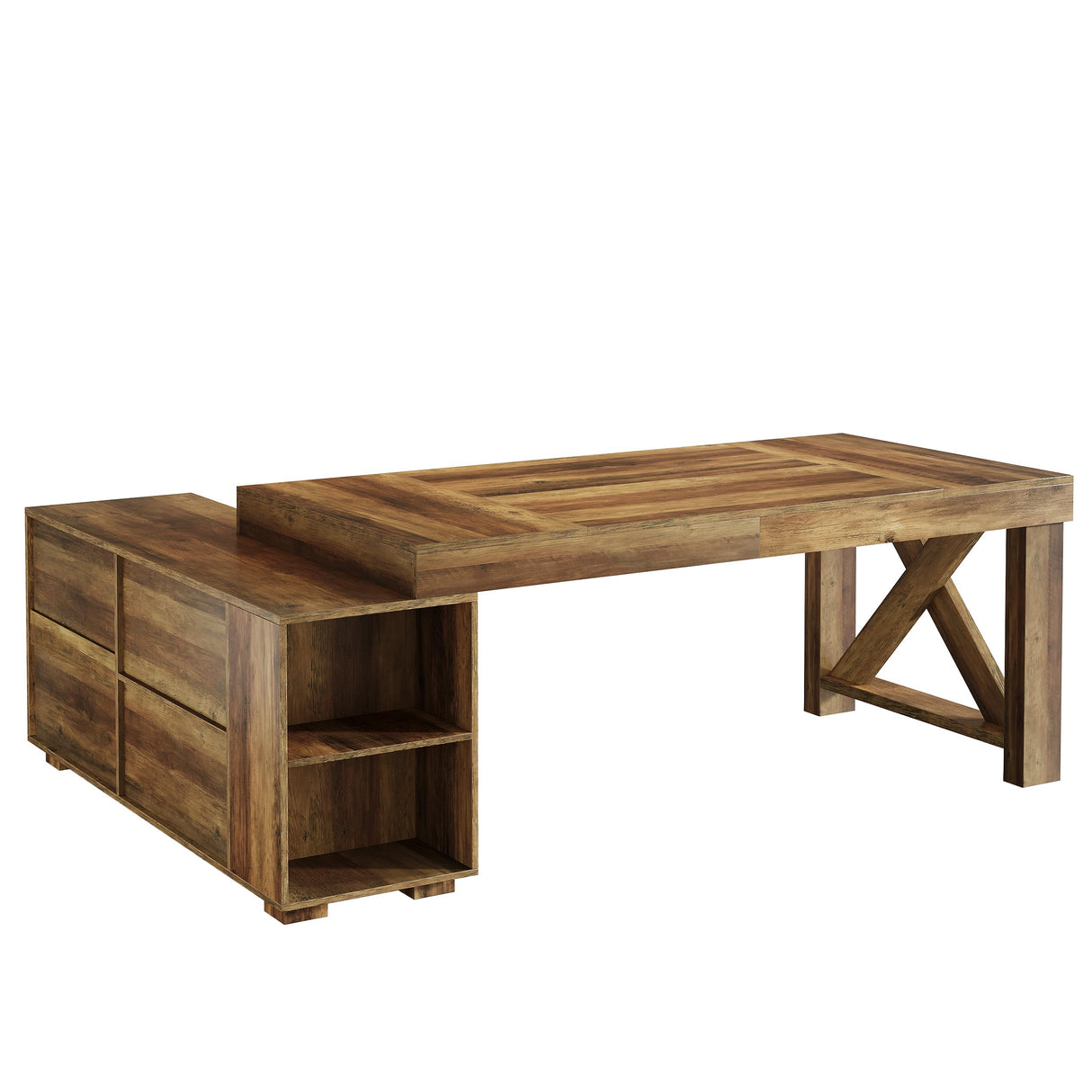 Tribesigns Farmhouse 63-Inch Executive Desk, L-Shaped Boss Desk Home Office Desks with Storage Shelves and Cabinet, Large Business Furniture Set for Home Office, Brown Tribesigns