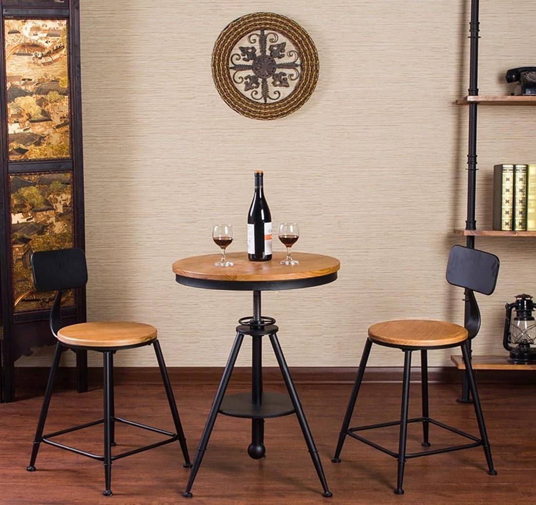 FUBIRUO Dia 19.7" Round Pub Table Height Adjustable with 360 Swivel Solid Wood Tabletop for Dining Bistro Cafe Home Bar, Rustic Brown FUBIRUO