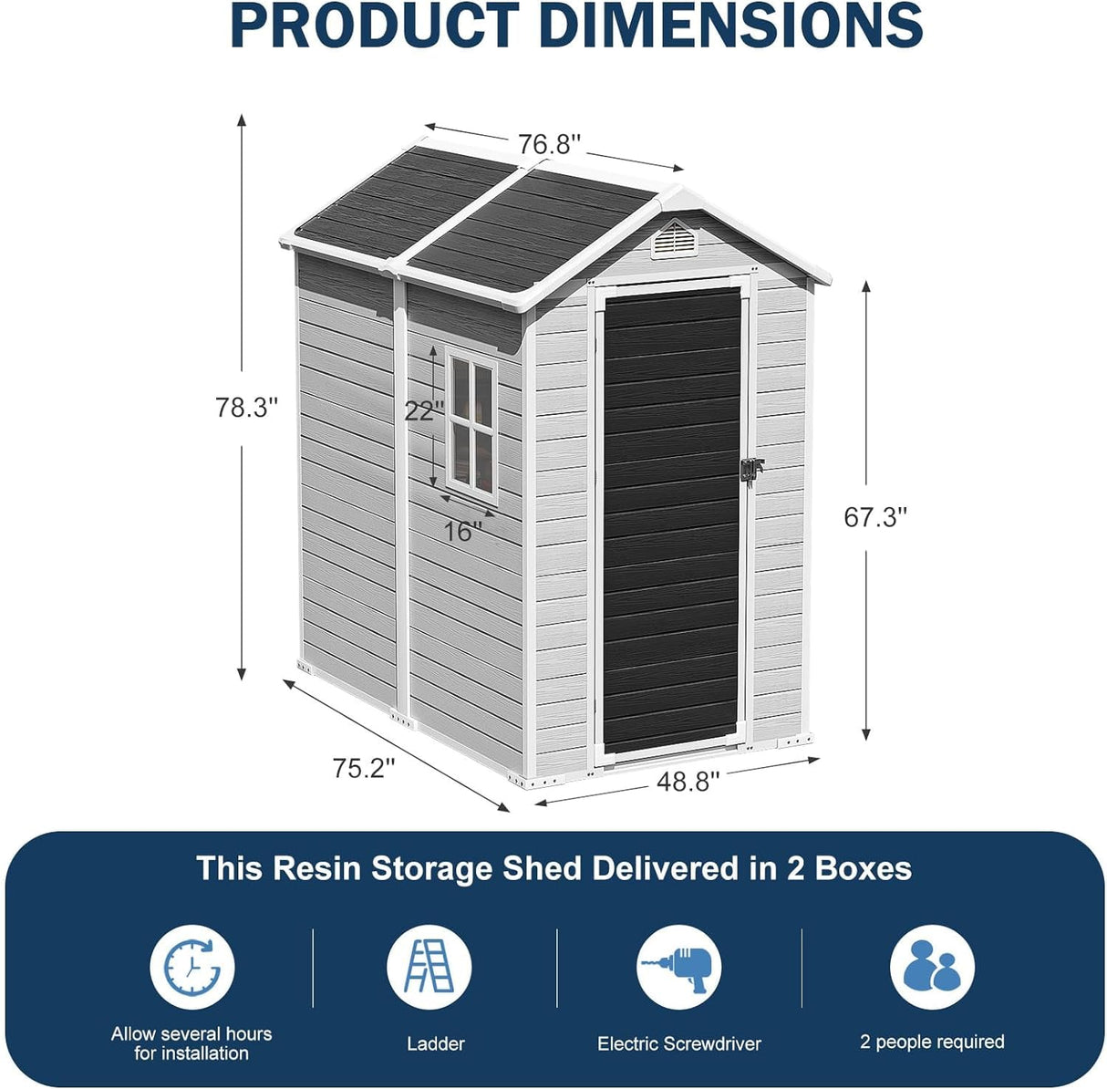 CDCASA 6x4 FT Outdoor Storage Shed, Waterproof Resin Shed with Floor & Lockable Door & Window & Vents, Plastic Tool Shed for Outside, Patio, Poolside, Dove Grey CDCASA