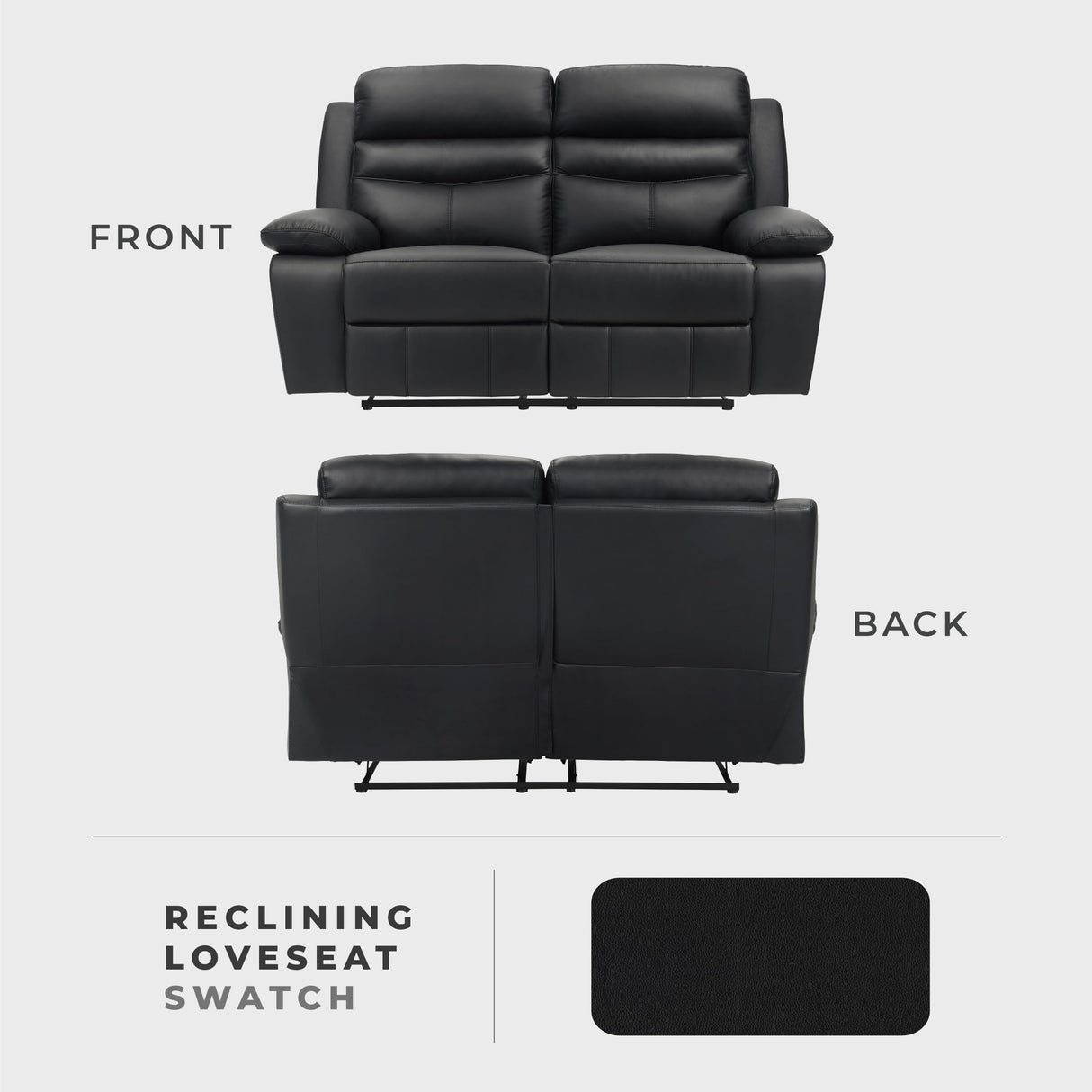 Lexicon 64" W Manual Reclining Loveseat, Top Grain Leather Match Reclining Love Seat, Home Theater Seating, Wall Hugger Recliner Couch, Manual Double Recliner RV Couch for Living Room, Black Lexicon