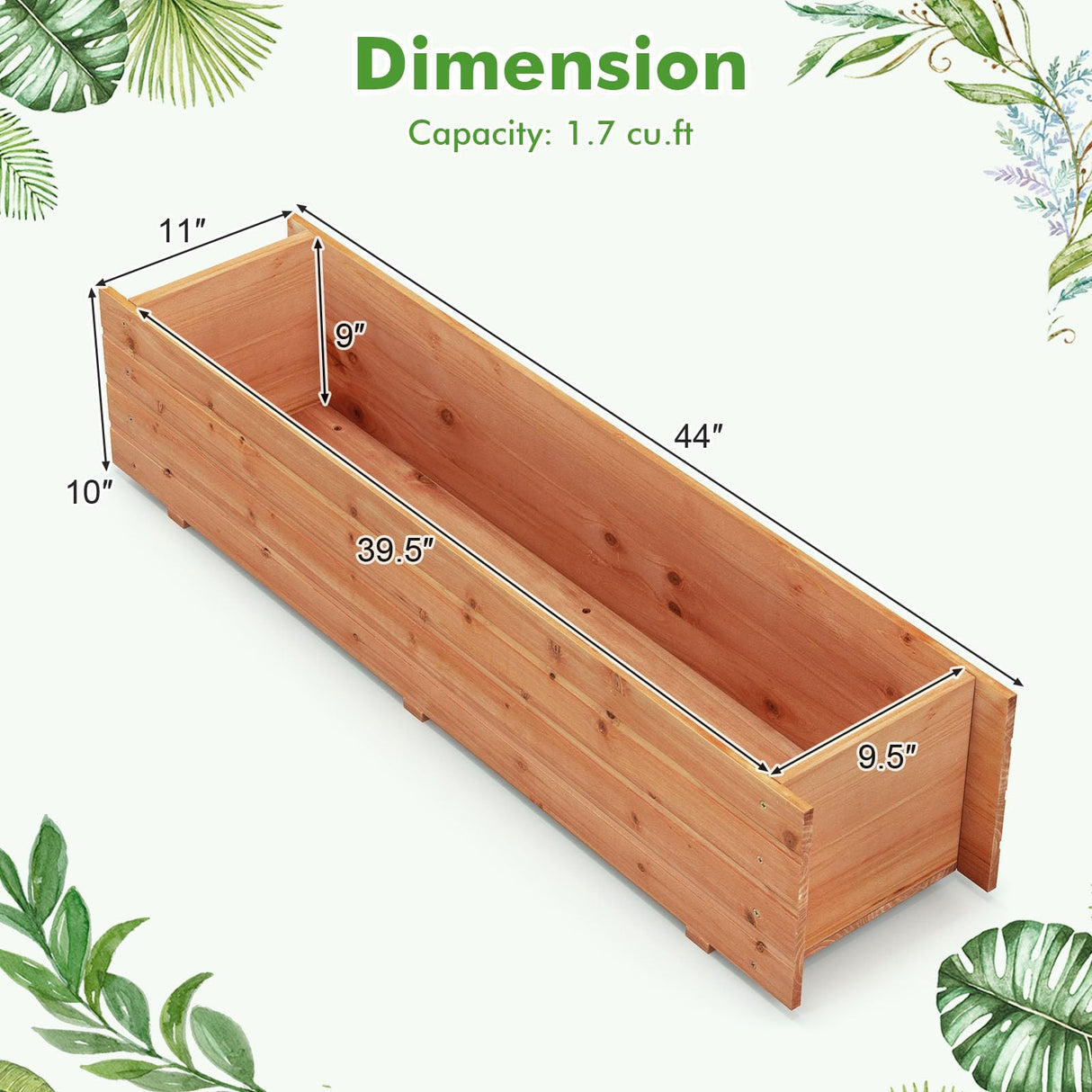 LDAILY Raised Garden Bed, 44" x 11" x 10" Wooden Planter Boxes with Removable Bottom & 2 Drainage Holes, Rectangle Flower Bed Outdoor, Wood Raised Beds for Garden Vegetable Herb LDAILY