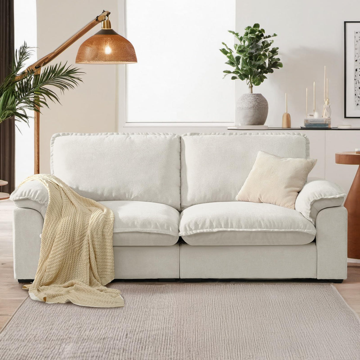 HALLYBEE 72" Cloud Couch Loveseat Sofa with Padded Armrests & Deep Seat Sofas for Living Room Apartment Office Chenille Fabric White HALLYBEE