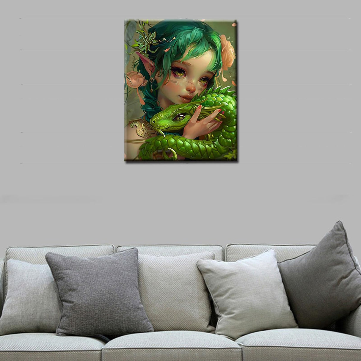Paint by Number Chinese Green Dragon with Little Girl DIY Painting Canvas with Brushes Acrylic Paints Anime Style Dark Cyan Gold Paint by Numbers for Adults and Kids Beginner 16x20 Inch(without Frame) Tucocoo