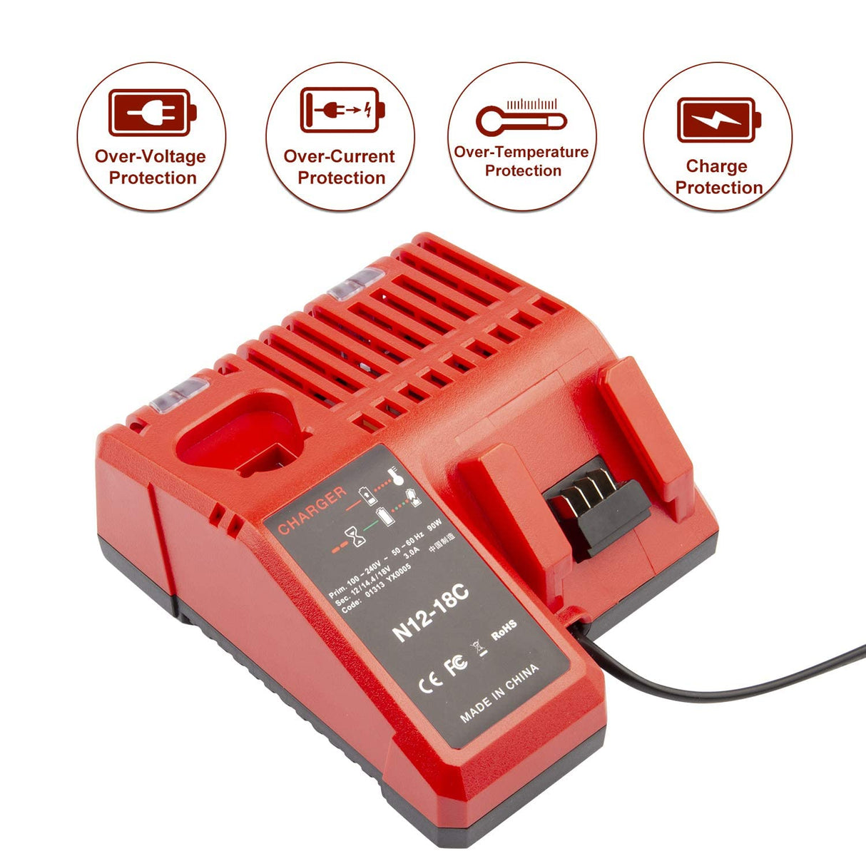 Replacement Charger for Milwaukee M12 & for M18 Rapid Charger for Milwaukee 12V-18V XC Lithium-Ion Tools Battery Power Charger Futurebatt