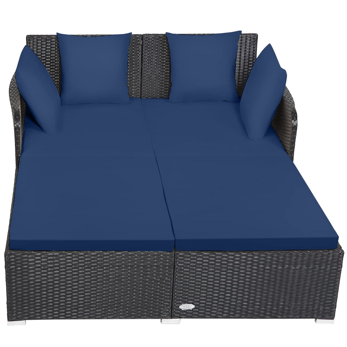 Tangkula Outdoor Rattan Daybed, Sunbed Wicker Furniture w/Spacious Seat, Upholstered Cushion & High-Resilience Sponge, Wicker Patio Sofa Set w/Extra Pillows for Courtyard Poolside (Navy) Tangkula