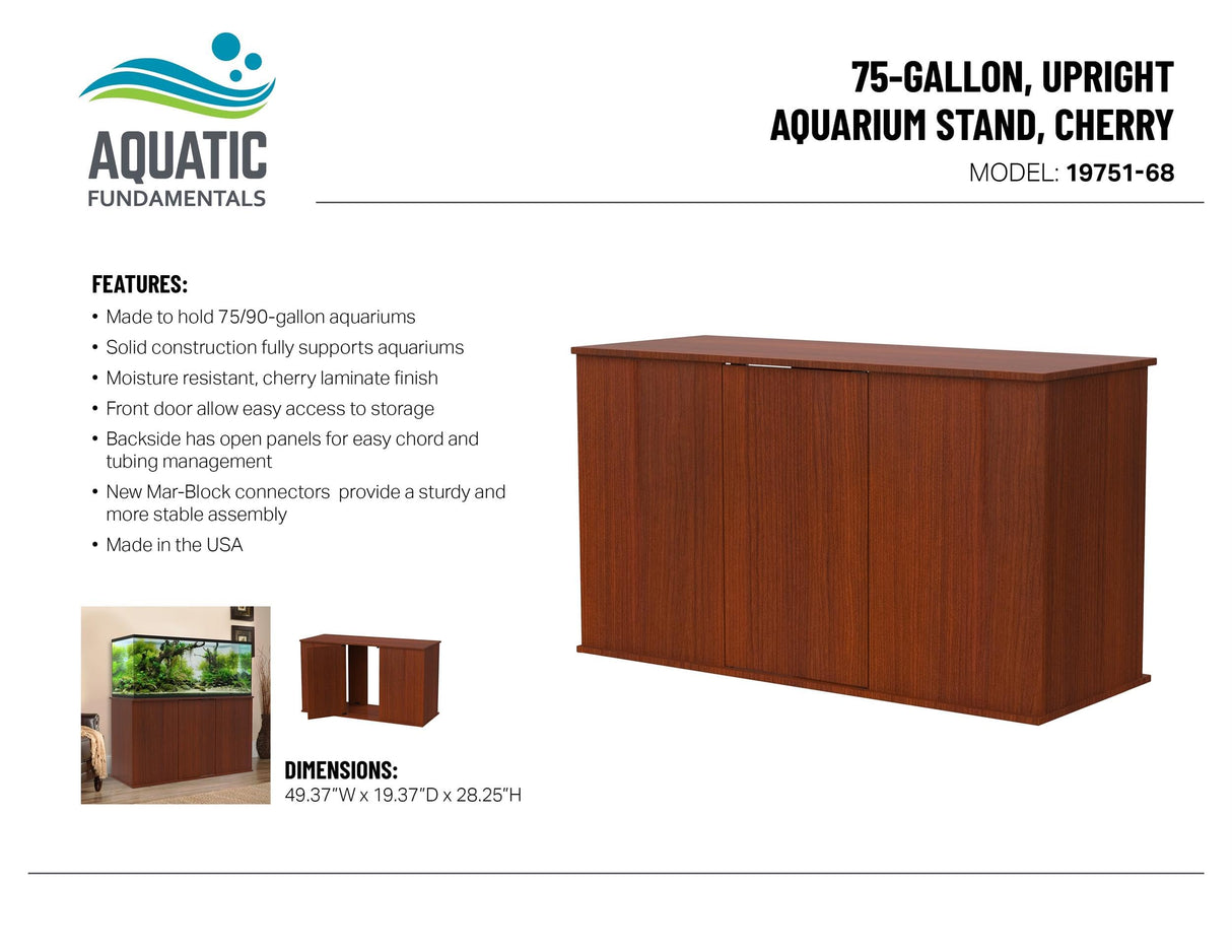 Aquatic Fundamentals, 75/90 Gallon Particle Board Aquarium Stand, 49.38" L x 13.25" W, Serene Cherry Aquatic Fundamentals