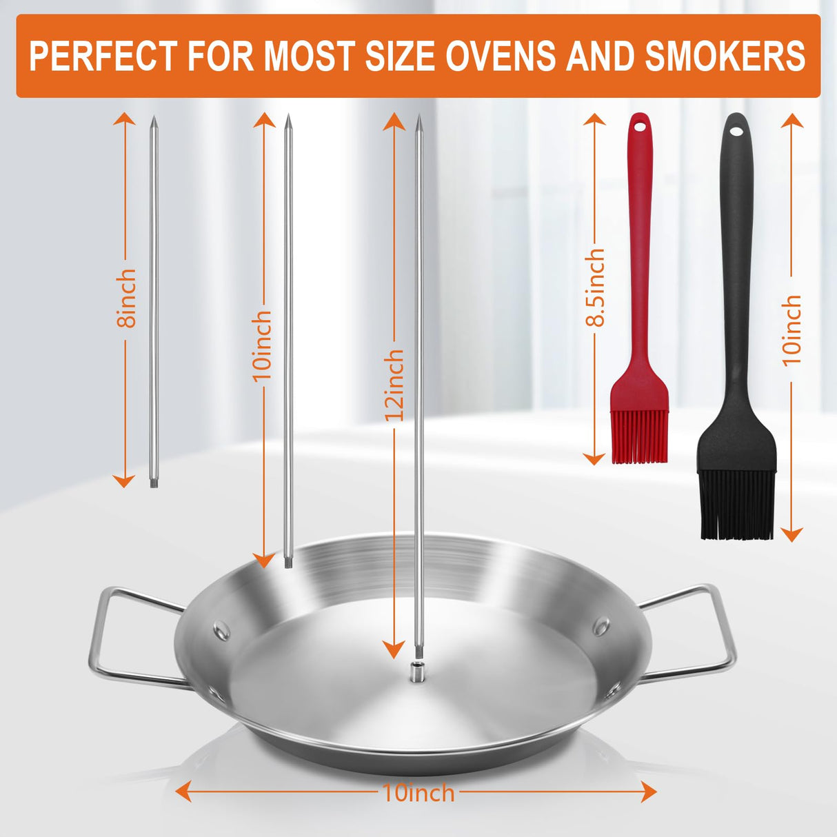 Al Pastor Skewer for Grill, Stainless Steel Vertical Skewer, Brazilian Vertical Spit Stand with 3 Removable Spikes(8”/10"/12”)& Brushes, for Tacos Al Pastor, Shawarma Kebabs Smoker Oven BBQ Dishes yaokvide