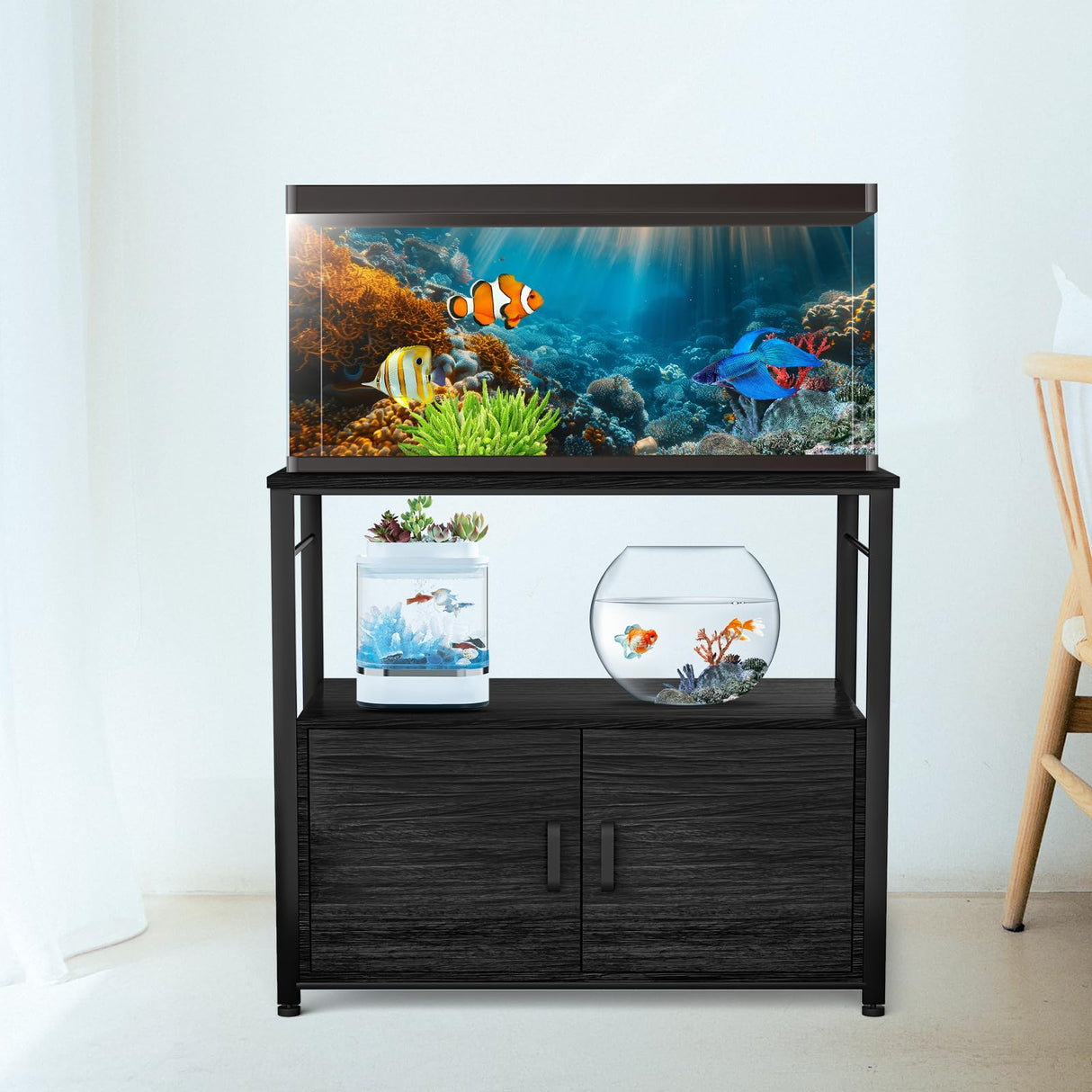40-50 Gallon Aquarium Stand, Heavy Duty 760lbs Capacity, Metal Fish Tank Stand with Storage, Adjustable Feet, Double Storage Shelves, 31.5"x17.72"x27.56" Black Samesay