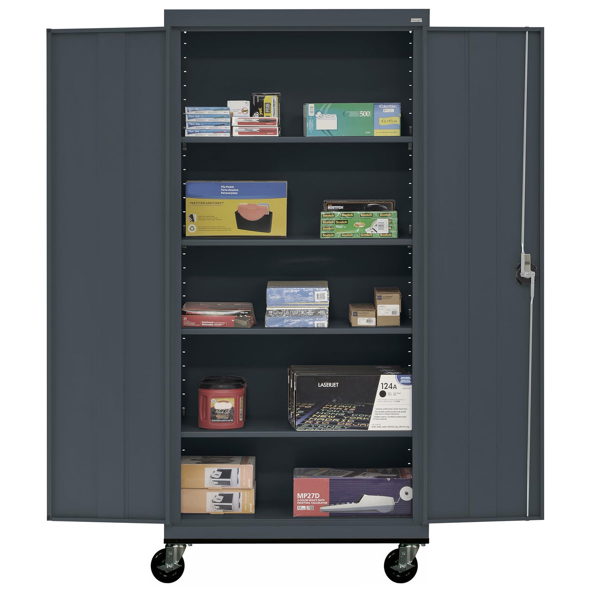 Sandusky Lee TA4R362472-02 Transport Series Mobile Storage Cabinet with Wheels, Adjustable Shelves, 230lb Capacity, 24" Depth x 36" Width x 78" Height, Charcoal Sandusky