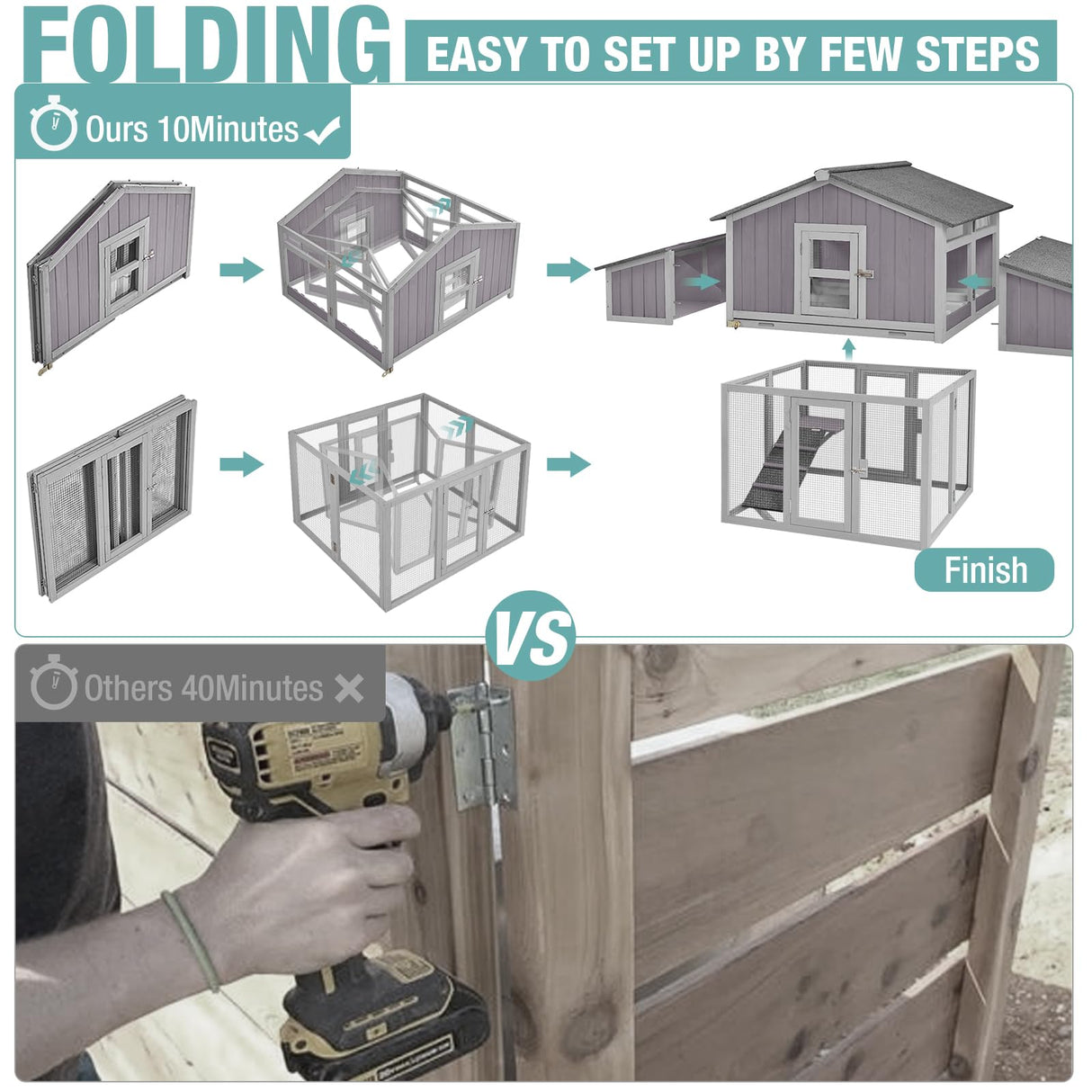 Chicken Coop Outdoor Super Easy to Assemble Large Hen House Wooden Poultry Cage with Nesting Box and Run Suumerpety