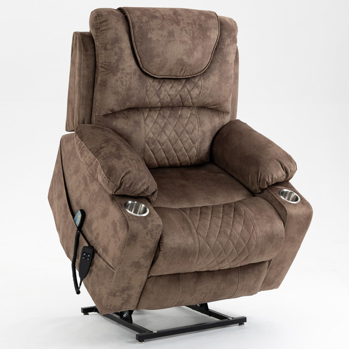 Recliner Lift Chairs for Elderly, 180 Degrees Lay Flat Recliner Chair with Heat and Massage and Cup Holder for Adults 400 lb Capacity (Brown Velvet) LITVZ