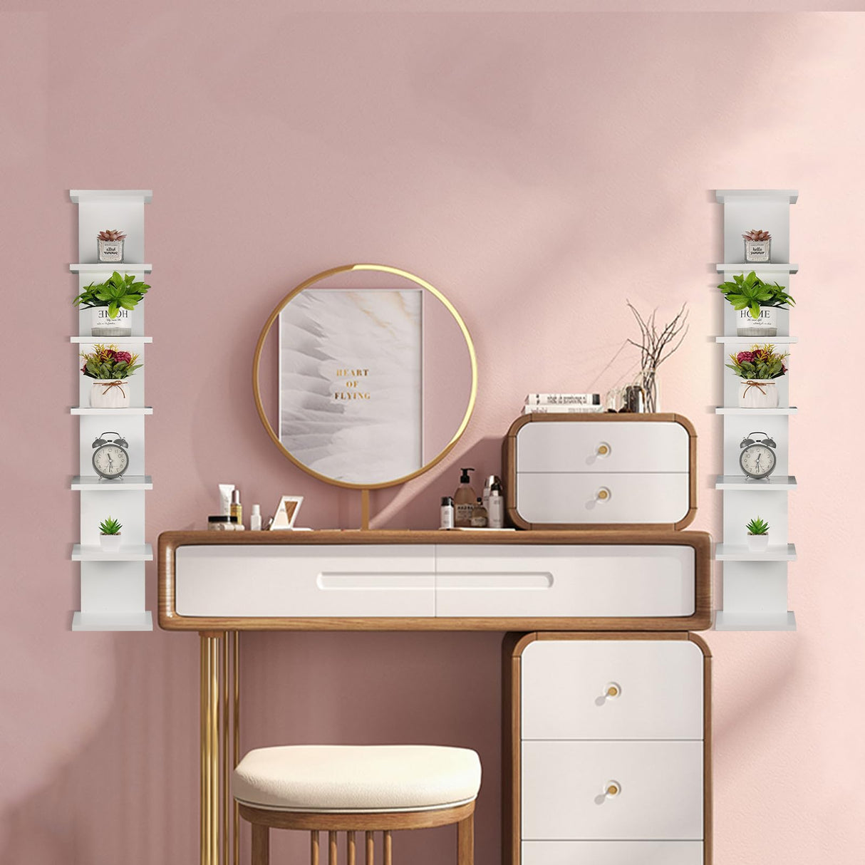 2 Pack 7 Tier Wall Shelf Unit - 43" Lack Floating Shelf, Compact Display Floating Shelf, Vertical Column Wall Decor Mount Floating Storage Organizer Tall Tower Shelf for Bedrooms, Living Rooms YEXEXINM