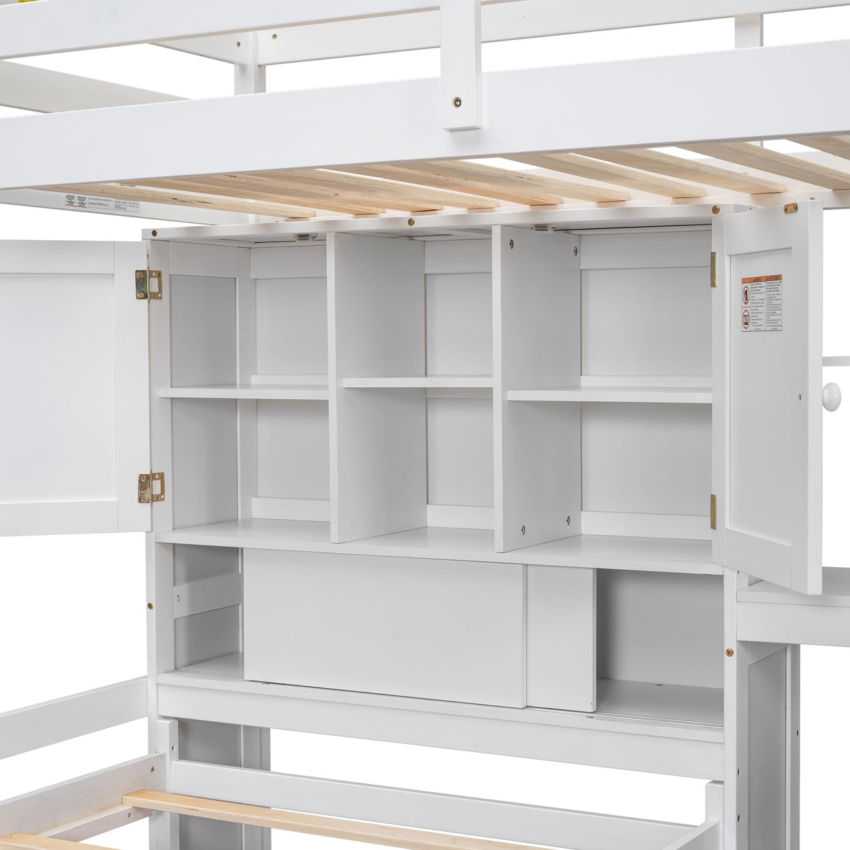 HRJHLucky Twin Over Twin Loft Bed with Built-in Desk and Staircase, White Pine Wood+MDF Bunk Bed with Storage Compartments and Shelves for Children, Teens, Adults HRJHLucky
