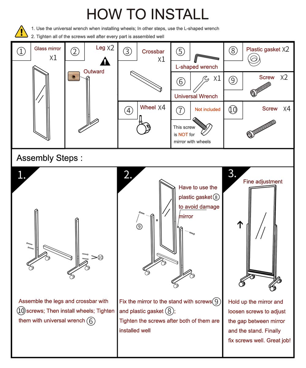 AISUNDY Swivel Adjustable Full Length Mirror on Wheels, Pine Wood Frame Cheval Bedroom Floor Mirror Dressing Mirror Body Mirror with Standing Holder (Brown, 65"x22") AISUNDY