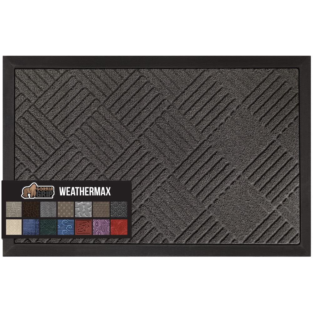Gorilla Grip 100% Waterproof All-Season WeatherMax Doormat, Durable Natural Rubber, Stain and Fade Resistant, Low Profile, Indoor Outdoor Door Mats, Easy Clean Patio Entrance Mat, 17x29, Gray Diamond Gorilla Grip